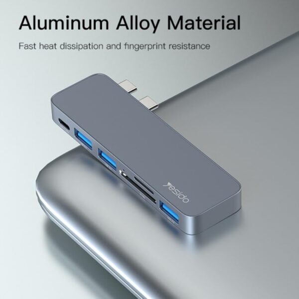 YESIDO HB10 Dual Type-c Hub Splitter 6-in-1 Usb3.0 Tf/memord Card Reader Pd Adapter Notebook Docking Station - Image 4