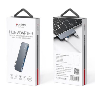 YESIDO HB10 Dual Type-c Hub Splitter 6-in-1 Usb3.0 Tf/memord Card Reader Pd Adapter Notebook Docking Station