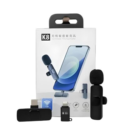 Alpha 2 in 1 K8 Wireless Microphone, Digital Mini Portable Recording Clip Mic with Receiver for All Type-C Lightning for Vlogging Online Class, Zoom Call2 in 1 K8 Wireless Microphone (K-8 Microphone)