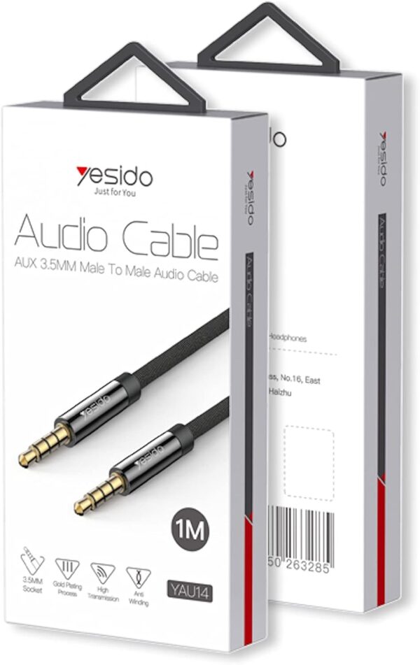 Yesido Premium Quality Audio Cable (AUX 3.5MM Male To Male Audio Cable, Black, 1Meter)