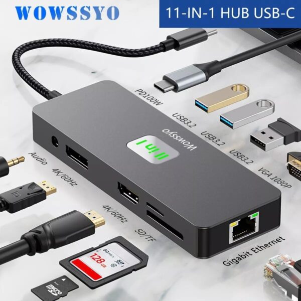 USB C Hub, Docking Station USB-C Adapter 11-in-1 Multiport Multiple Plug Splitter for MacBook Pro Air M1, 4K 60Hz HDMI, 3 USB 3.2 10Gbps, VGA, Ethernet LAN,... - Image 2