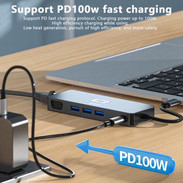 USB C Hub, Docking Station USB-C Adapter 11-in-1 Multiport Multiple Plug Splitter for MacBook Pro Air M1, 4K 60Hz HDMI, 3 USB 3.2 10Gbps, VGA, Ethernet LAN,... - Image 9