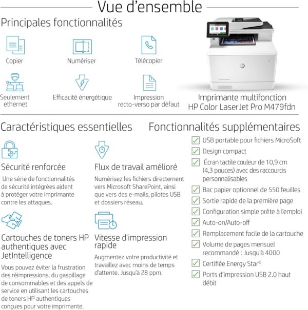 HP Color LaserJet Pro Multifunction M479fdn Laser Printer with One-Year, Next-Business Day, Onsite Warranty (W1A79A) - Image 3