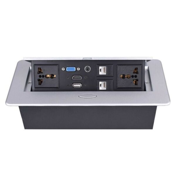 Table Pop up Power Box with Power USB Charger Data Cat6 Desktop Connection Box Socket for Conference Meeting Room Kitchen - Image 2