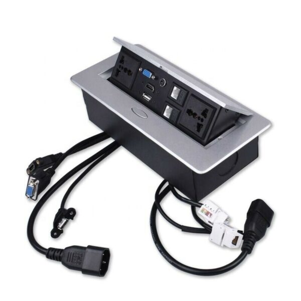 Table Pop up Power Box with Power USB Charger Data Cat6 Desktop Connection Box Socket for Conference Meeting Room Kitchen
