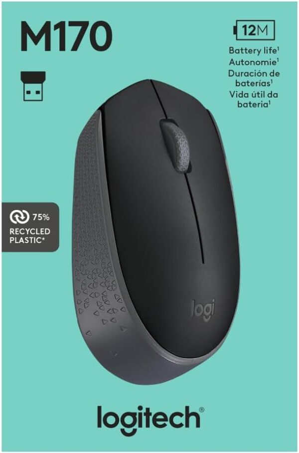 Logitech M170 Wireless Mouse for PC, Mac, Laptop, 2.4 GHz with USB Mini Receiver, Optical Tracking, 12-Months Battery Life, Ambidextrous - Black