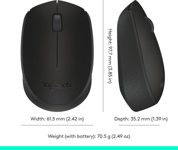 Logitech M170 Wireless Mouse for PC, Mac, Laptop, 2.4 GHz with USB Mini Receiver, Optical Tracking, 12-Months Battery Life, Ambidextrous - Black - Image 3